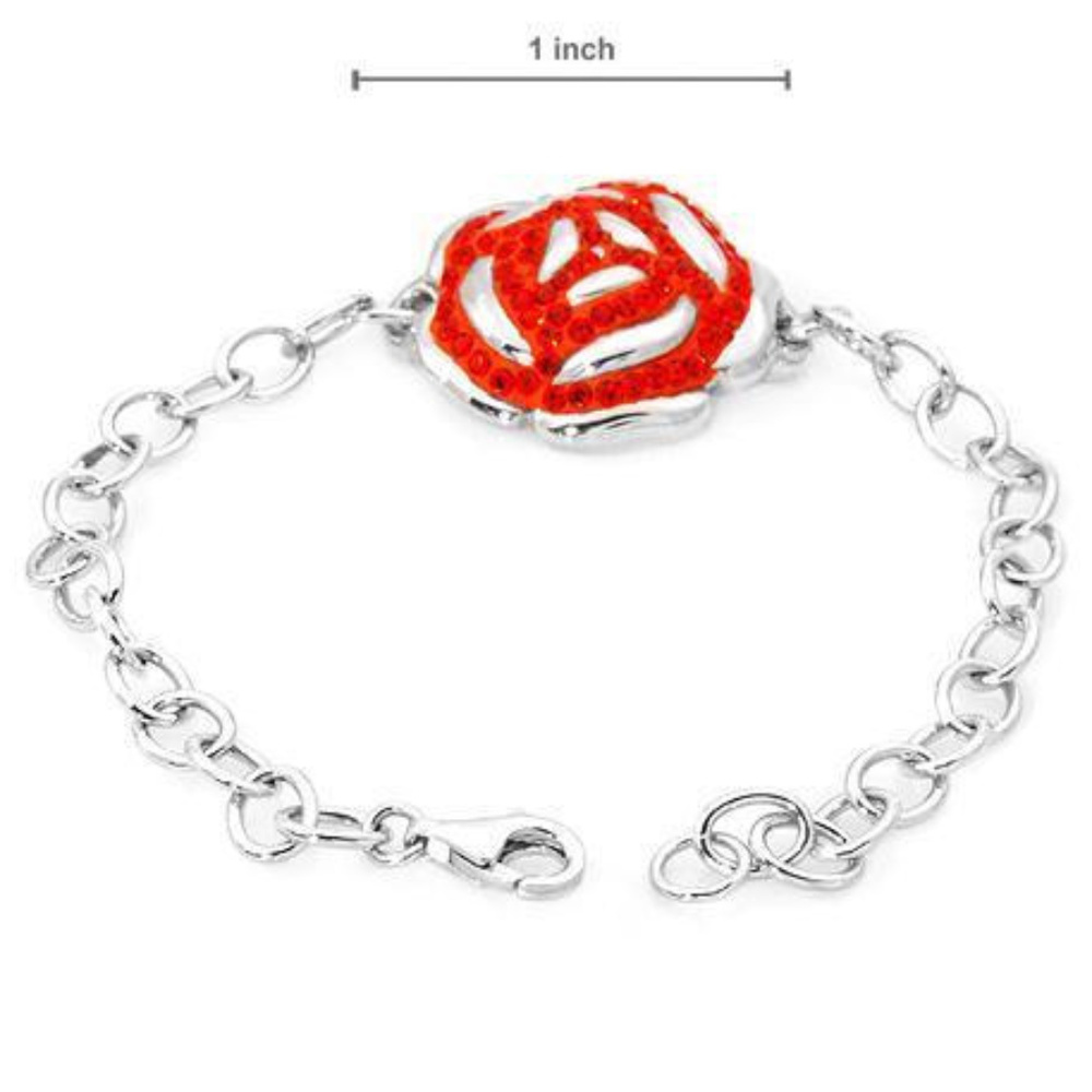 DESIGNER ROMANTIC ROSE RED CRYSTALS SOLID .925 STERLING SILVER BRACELET**NEW!